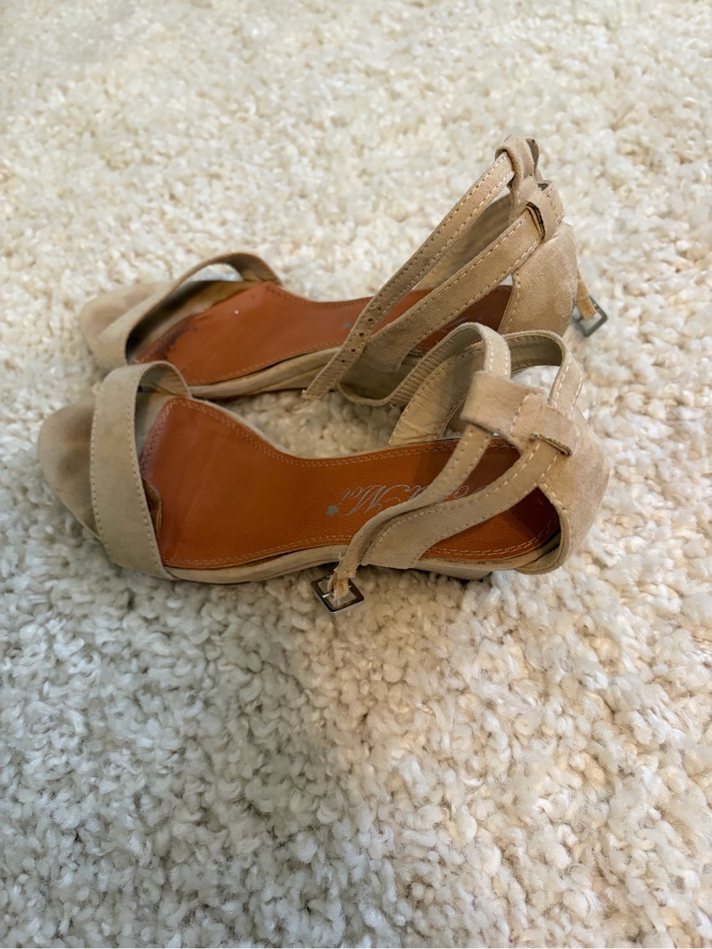 Toi et Moi Beige Suede Open-Toe Ankle-Strap Heels